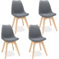 Lot de 4 Chaise de salle à manger en bois massif Scandinaves, Confortable et facile à nettoyer siège rembourré, gris-0