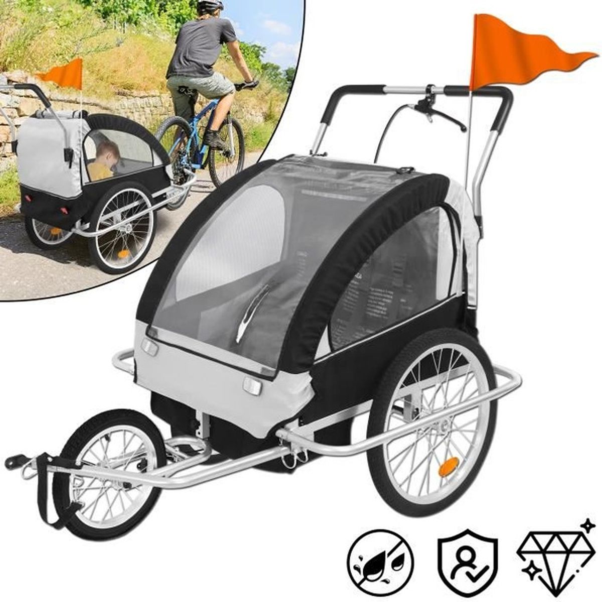 Remorque Vélo WIKE - Plateau Aluminium 56x77cm Charge 56,7kg