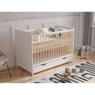 LOVE FOR SLEEP Lit bebe 120x60cm avec tiroir,Lit Bebe evolutif avec Matelas en Mousse,barrière de sécurité en Bois et Gaine protectrice, Blanc