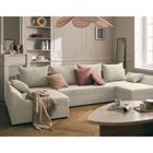 Mike - canapé panoramique en U - 7 places - convertible avec coffre - en velours côtelé - Beige