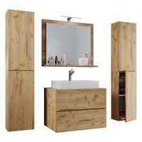 LendasXL Ensemble de meubles de salle de bain 80 cm, miroir, finition chêne miel.