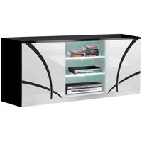 Meuble TV - CROSS - Blanc/Noir - LEDS - Bois - L 150 x l 47 x H 70 cm
