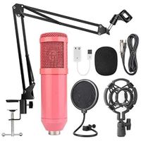BM-800 Microphone à Condensateur Kit, Micro Studio Streaming Professionnel avec Suspension Bras pour PC,Gamer, Rose+Rose