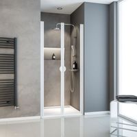 Porte de douche battante, paroi en niche, verre 5 mm transparent, Sunny II Schulte, profilé blanc, 80 x 180 cm