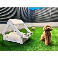 Skraut Home - Niche pour chien d'intérieur - extérieur -  couleur blanche - Lit avec cadre en bois naturel FSC