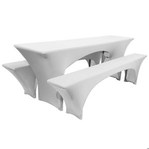 Lot De 3 Housses Table à Bière Blanches Imperméables - Ensemble Nappes Et Bancs 220x50x35 Cm Pour Tables Pliable Jardin, Fêtes Et Barbecue