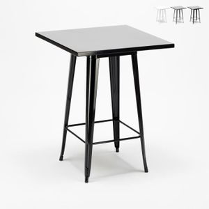 MANGE-DEBOUT Table haute pour tabourets Tolix acier et métal industriel 60x60 Nut, Couleur: Noir