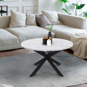 TABLE BASSE IDMARKET Table basse ALASKA ronde 70 cm plateau effet marbre blanc et pied araignée métal noir