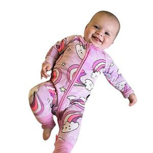 BARBOTEUSE 0-4 Ans Pyjama Zippé - Grenouillère Fermeture Éclair Combinaison Arc-en-ciel Imprimé - Manche Longue - pour Bébé ou Enfant Fille