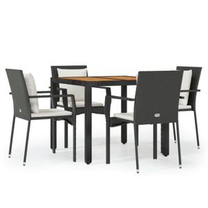 Ensemble table et chaise de jardin Meubles de Jardin en Résine tressée, Mobilier à dîner de jardin 4xchaise avec table, Couleur noir J95