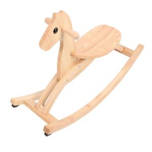 JOUET À BASCULE Zerodis jouet de cheval en bois Cheval en bois pour enfants avec selle et poignée, chaise à bascule, jeux Couleur du bois naturel