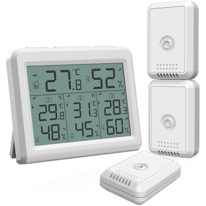 Thermomètre d'intérieur Hydromètre avec 3 capteurs sans fil Moniteur  numérique d'humidité de température USB/alimenté par batterie - La cave  Cdiscount