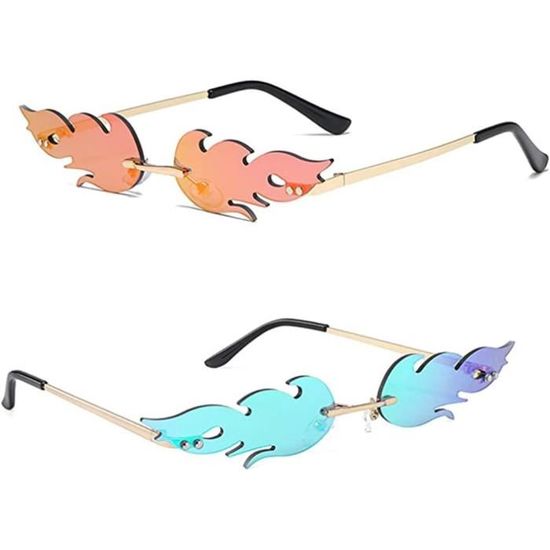Lunettes De Soleil Flamme Sans Monture – Style Punk/carnaval, Rouge Et Jaune, Légères (19g) – Pour Déguisement, Fête