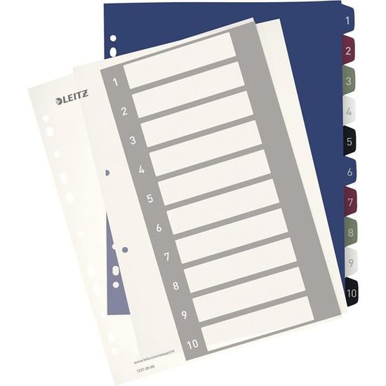 Intercalaires Leitz 1-20 A4 - Plastique Ultra-Résistant - Imprimables Sur PC - Multicolore