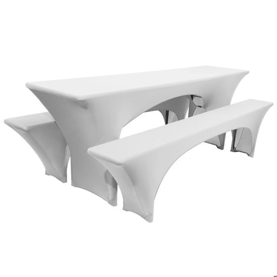 Housse De Table + Bancs Beautissu - Set 3 Pièces 220x70cm Blanc, Pour Mariage/fête