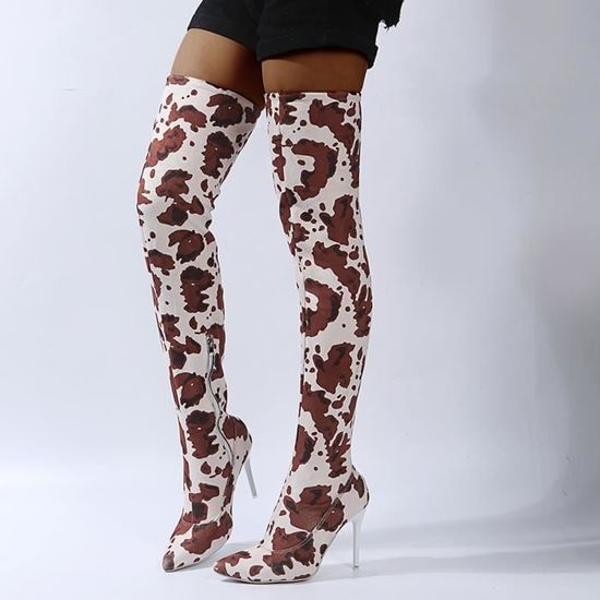 Jambières Longues En Fausse Fourrure Imprimé Vache Pour Femmes - Couvre-bottes - Style Gothique Punk