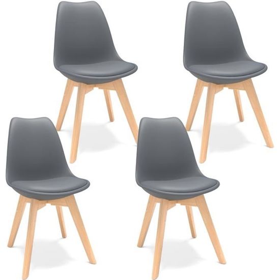 Lot de 4 Chaise de salle à manger en bois massif Scandinaves, Confortable et facile à nettoyer siège rembourré, gris