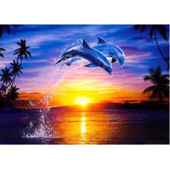 Kit Broderie Diamant 5D Dauphin Marin 30x40 Cm - Peinture Diamant Complet Ronde Biologie Marine DIY