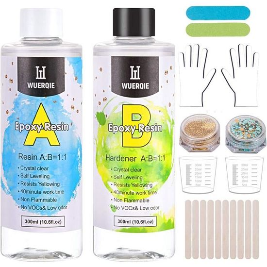 Kit de résine èpoxy transparente non toxique 600ml,1 1 ratio revêtement en résine coulée