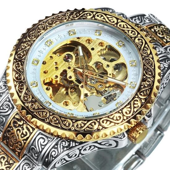 Montre Mécanique Franklin Plaqué Or 24 Carats - Mouvement Doré Des Caraïbes - Style Vintage Chic - Neuf