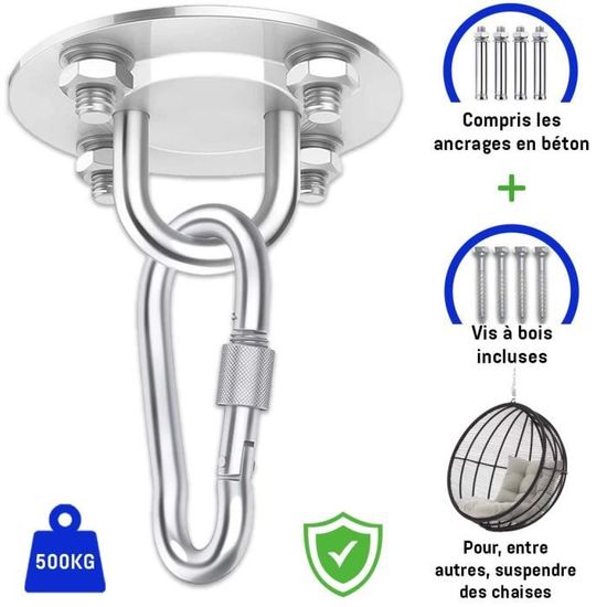 Crochet de Suspension Plafond pour Charge Lourde 500 kg Fixation pour Sac de Frappe, Fauteuil