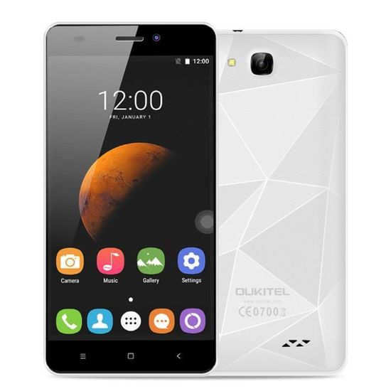 OUKITEL C3 3G WCDMA Smartphone Écran HD 5,0 pouces MTK6580A Quad-Core 1.3GHz 8.0MP 1 Go + 8 Go Android 6.0 Blanc