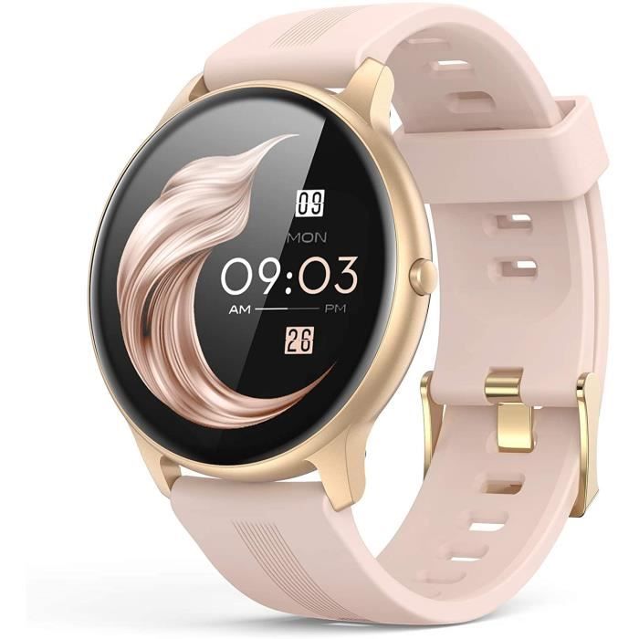 AGPTEK Montre Connectée Femme Smartwatch Bluetooth 5.0 Tracker d'Activité avec Fréquence Cardiaque Podomètre Etanche IP68 Or Rose