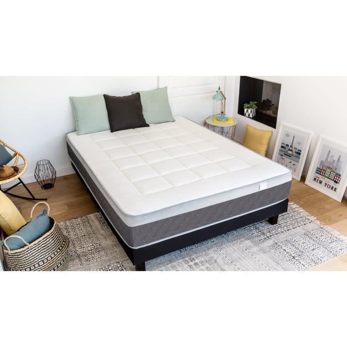 Ensemble matelas ressorts ensachés + sommier 160x200 Ergo Spring Hbedding - Epaisseur matelas 26 cm - Normes OEKOTEX - Garanti 5 ans