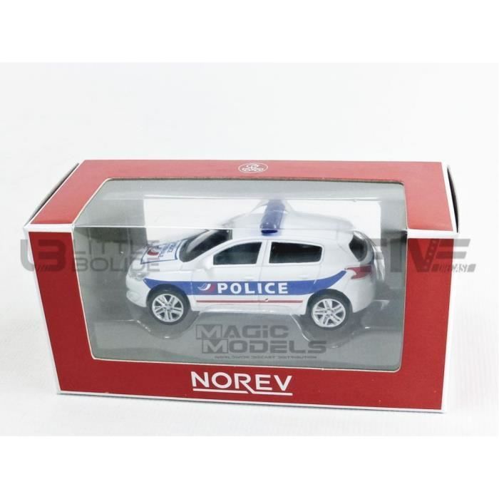 Voiture Miniature de Collection - NOREV 1/64 - PEUGEOT 308 - Police - White / Blue / Red - 319211_308POL