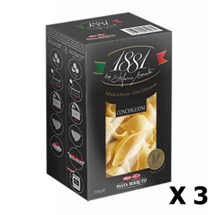 Lot 3x Pâtes italiennes Conchiglioni - 1881 Pasta Berruto - paquet 250g