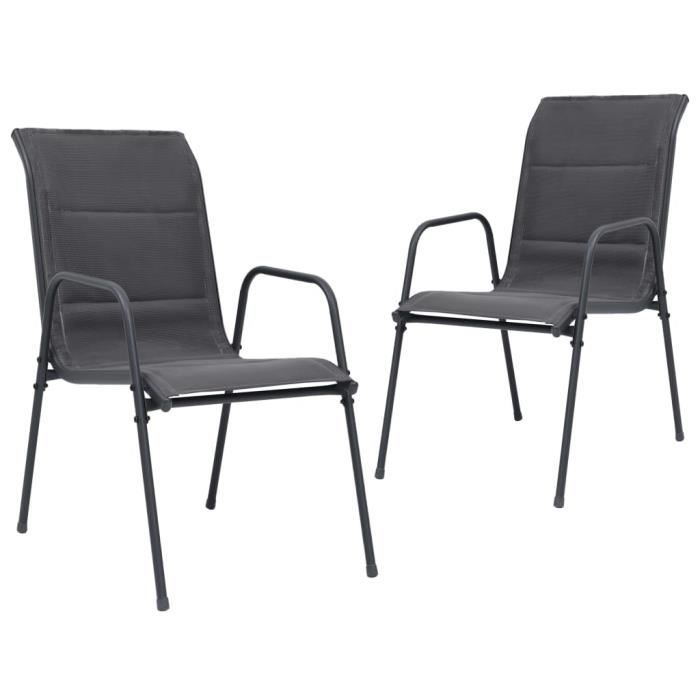 &7239PRIME Pack de 2 Chaises empilables de jardin Fauteuil de jardin de Haute qualité Chaise d'extérieur Acier et textilène Anthraci