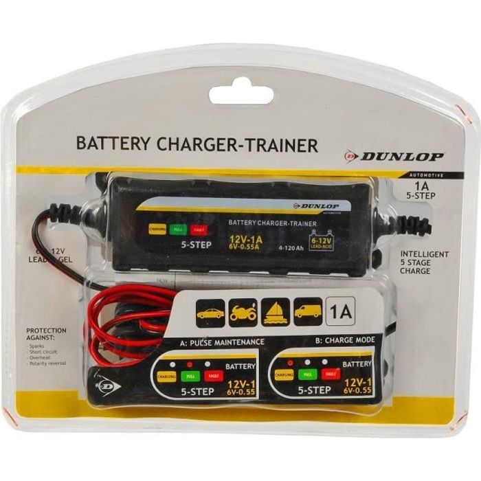Chargeur de batterie Dunlop Trainer - Voiture et moto - 6-12 VA235