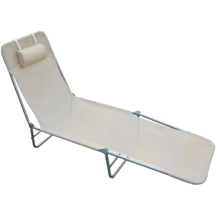BAIN DE SOLEIL HOMCOM Chaise Longue Pliante Bain de Soleil inclinable transat textilène lit Jardin Plage 182L x 56l x 24,32
