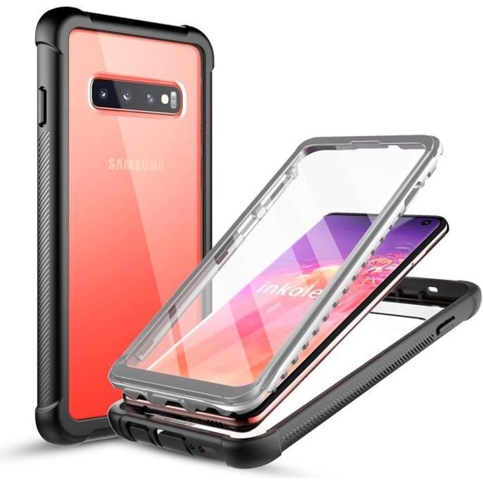 inkolelo Coque Samsung S10, Antichoc Housse avec Protège-écran Full Body Protection Etui [Compatible Capteur d'empreinte Digitale]