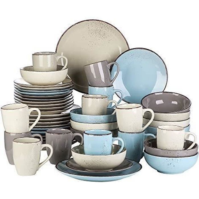 vancasso, Série Navia, Service de Table Complet en Céramique, 48 Pièces pour 12 Personnes, Vaiselle Assiette Colorée Faïence Style M