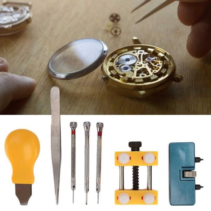 Dioche Ouvre-boîtier de montre 7 pièces / ensemble montre levier pince à épiler tournevis ouvre-boîtier montre Kit de