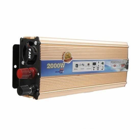 Convertisseur D’ or 12V-220V 2000W Inverseur de charge invertisseur avec port USBpour auto voiture maison etc CHA80