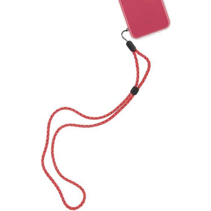 Collier Téléphone Tour de Cou Nylon Tressé Solide 42cm Rouge