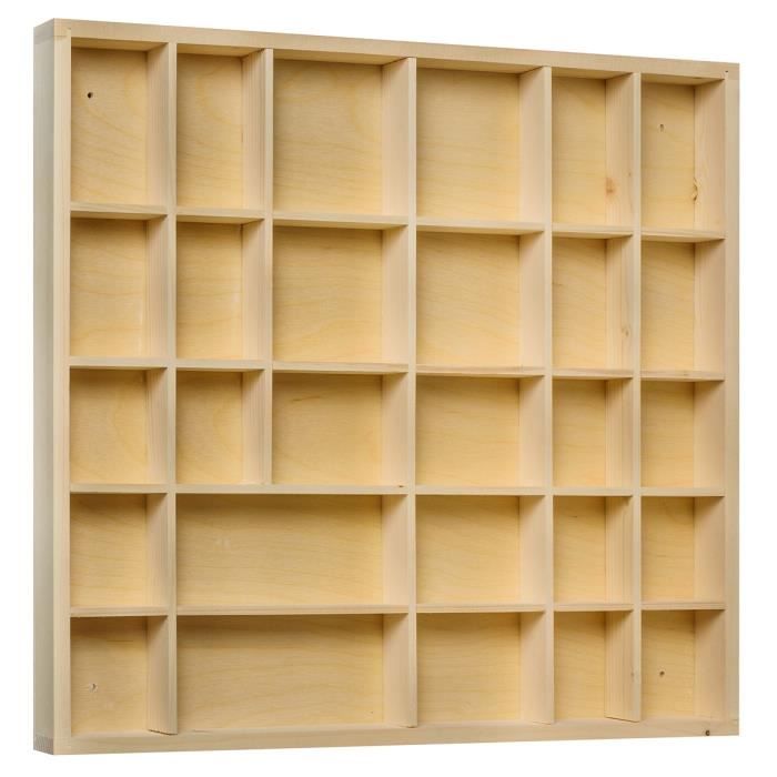 Petite Vitrine Plateau Étagère en Bois Non Peint - 28 Compartiments - 44,5x40x3cm - Rangement des Bijoux et Perles pour Armoire