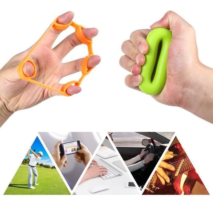 musculation doigts - Durcisseur sous la main Grip Entraînement Set – 6 Pack( 3 anneaux de serrage pour les mains et de 3 d'étirement