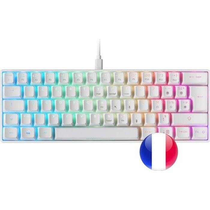 Mars Gaming MKMINI Blanc - Clavier Mécanique RGB Ultra-Compact - Switch Bleu - Layout Français