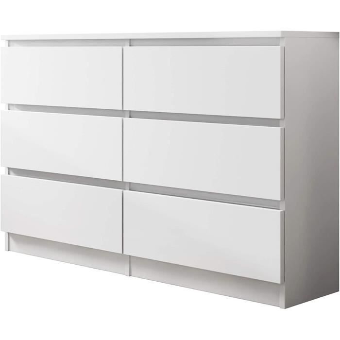 Malwa M6 120 Commode à 6 tiroirs Blanc