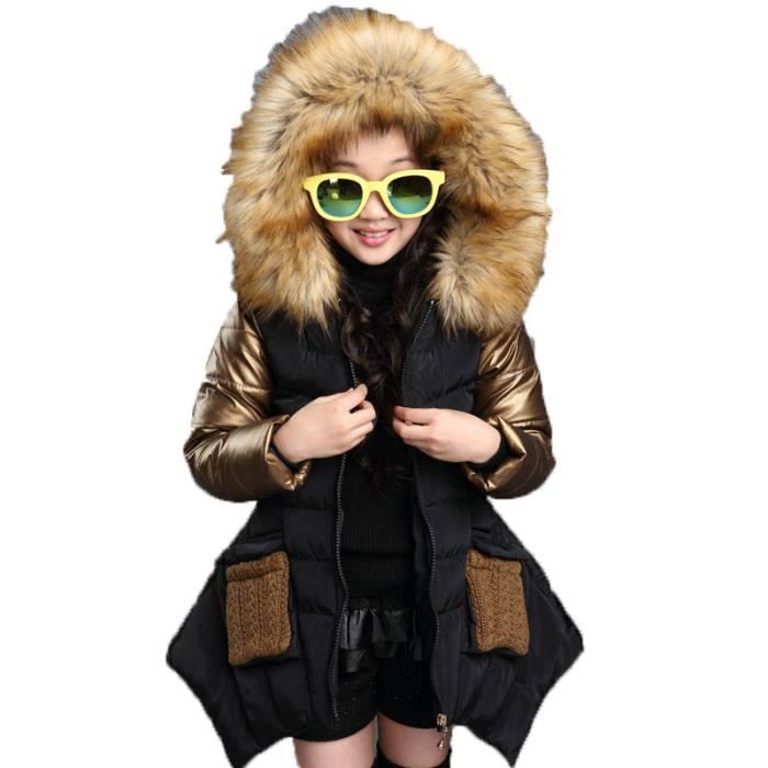 Doudoune Fille à capuche Véritable col de chandail Doudoune Fille Couture de contraste de mode Épaississement de l'hiver chaud