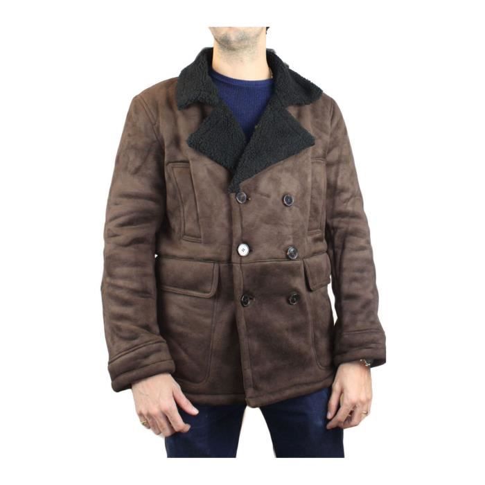 Caban court sherpa Homme Marron