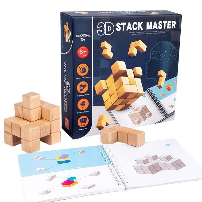 Cube Déroutant En Bois Espace Pensée Logique Formation Blocs De Construction Pile Jeu De Société - Niveau De Difficulté 3