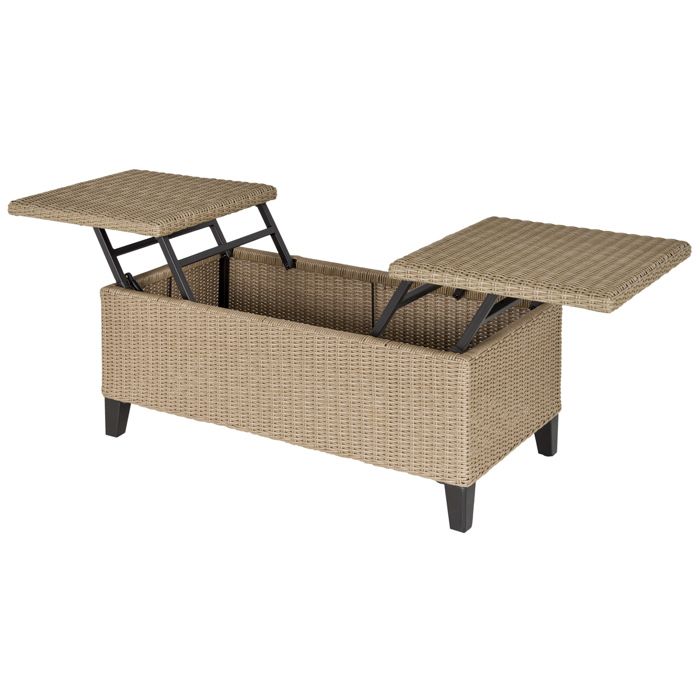 Table basse de jardin style cosy chic - table basse relevable - métal époxy résine tressée imitation rotin beige 103x50x45cm Beige