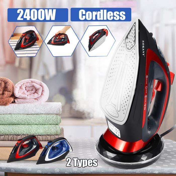 SOKANY Fer à Repasser Vapeur 2400W Vitesse Réglable Anti-goutte Anti-calcaire Sans fil EU Prise ROUGE