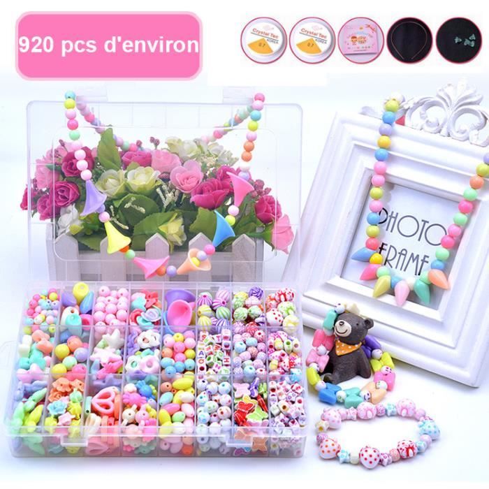 920pcs Perles Multicolores en Acrylique DIY Kit pour Fabrication de Bijoux Collier Bracelets Bande Cheveux Enfant Jouets Éducatifs