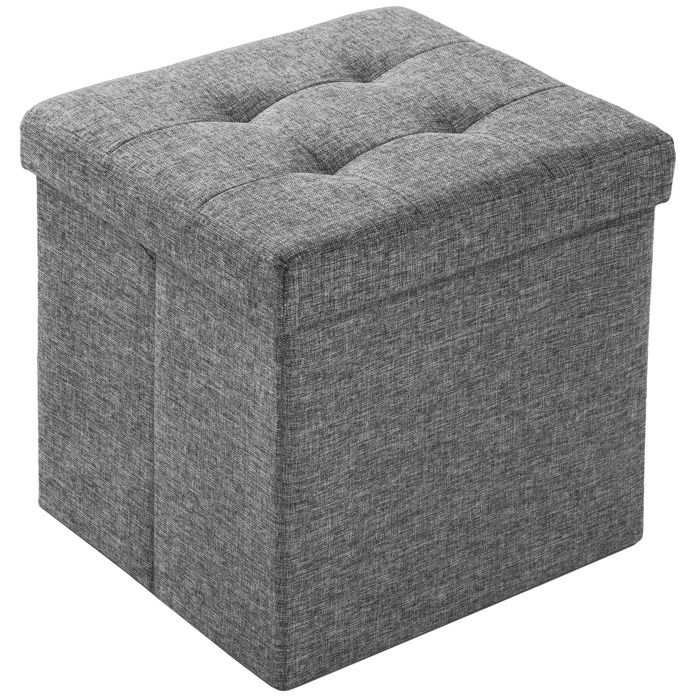 TECTAKE Tabouret Siège Pouf Coffre de Rangement Cube Pliant Rembourré 38 cm x 38 cm x 38 cm Gris Chiné