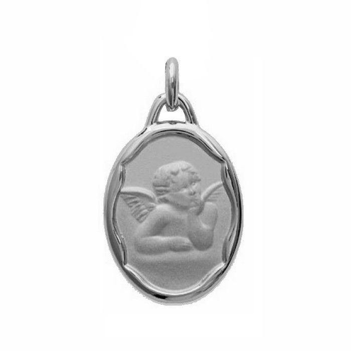 Pendentif baptême naissance commnunion médaille en argent massif rhodié avec ange personnalisable avec gravure comprise